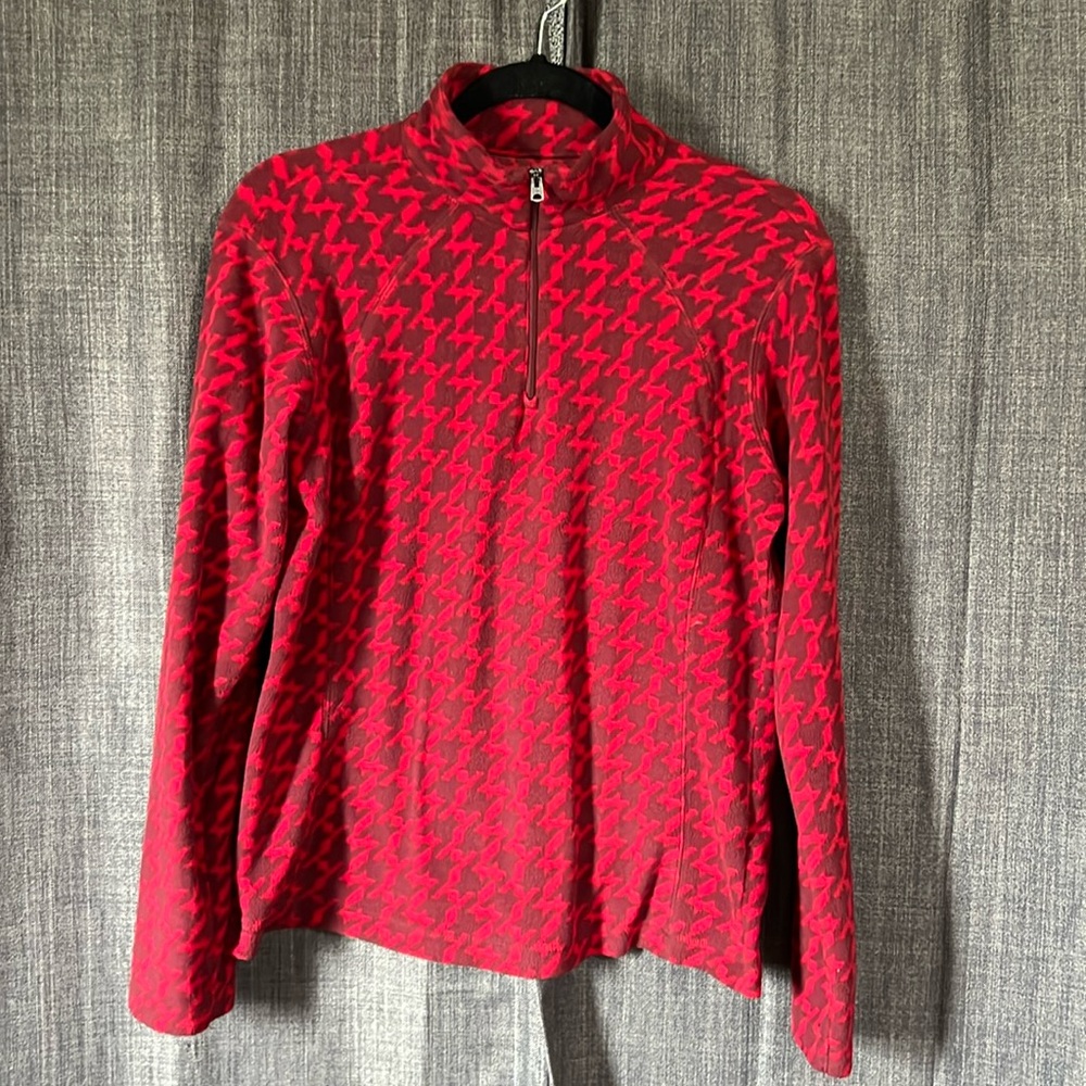 Columbia red houndstooth fleece 1/4 zip pullover sweater size large